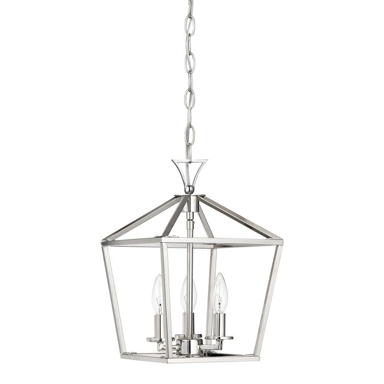 Polished Nickel Geometric Lantern 3-Light Chandelier
