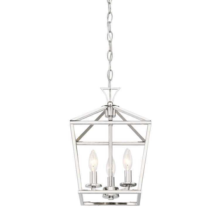 Polished Nickel Geometric Lantern 3-Light Chandelier