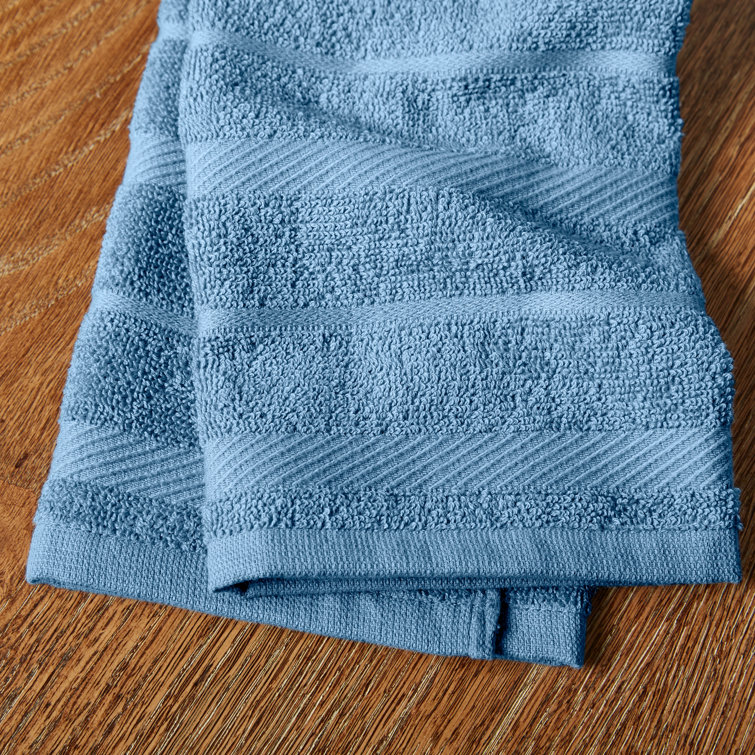 Blue Velvet and White Cotton Kitchen Towel Set, 4-Pack