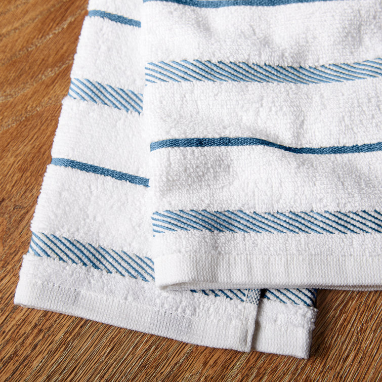 Blue Velvet and White Cotton Kitchen Towel Set, 4-Pack