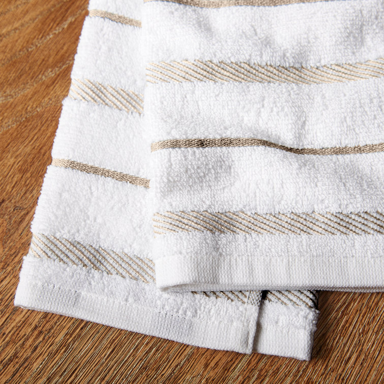 Milkshake Tan and White Cotton Kitchen Towel Set, 16"x26", 4-Pack