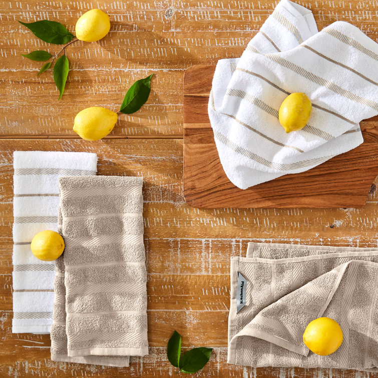 Milkshake Tan and White Cotton Kitchen Towel Set, 16"x26", 4-Pack
