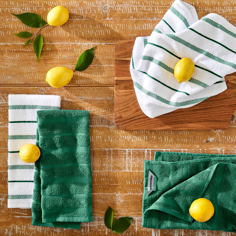 Albany Dark Green and White Cotton Kitchen Towel Set of Four
