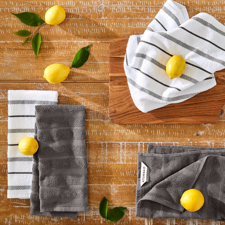 Gray and White Cotton Kitchen Towel Set of Four