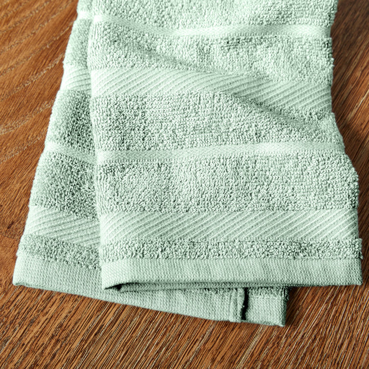Pistachio Green and White Cotton Kitchen Towel Set of Four