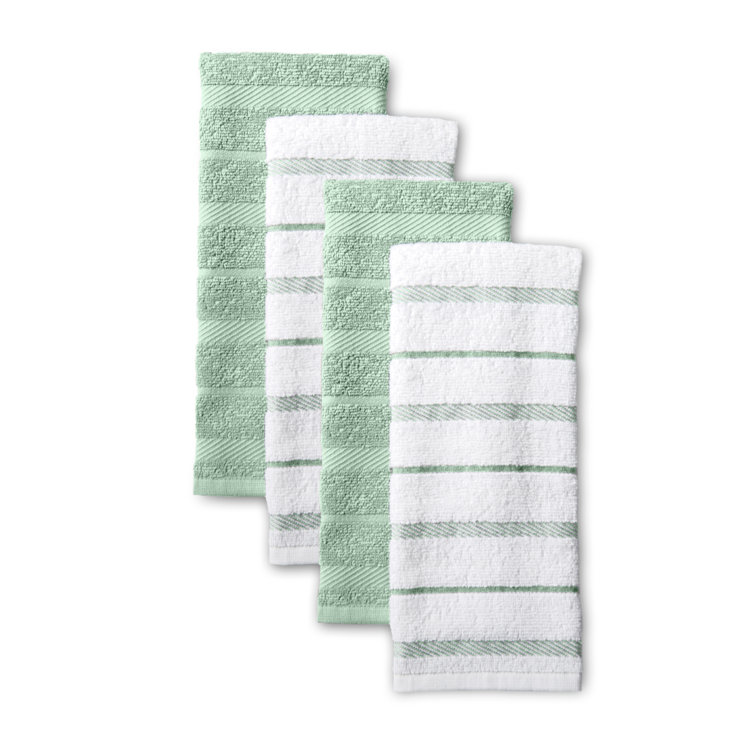 Pistachio Green and White Cotton Kitchen Towel Set of Four