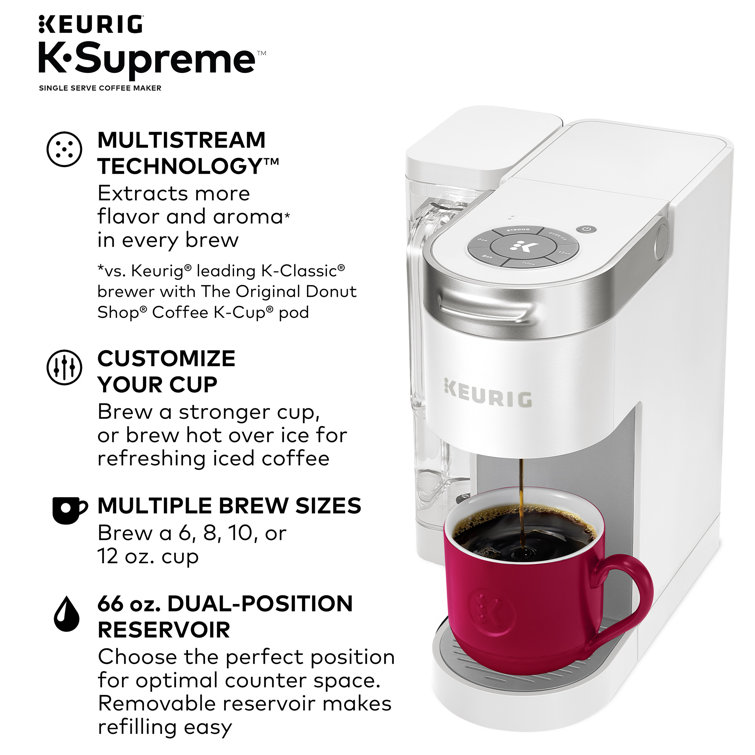 Elevated White Single-Serve Pod Coffee Maker with MultiStream Technology