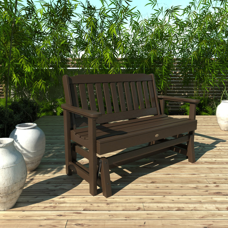 Weathered Acorn Poly Lumber Outdoor Glider Bench