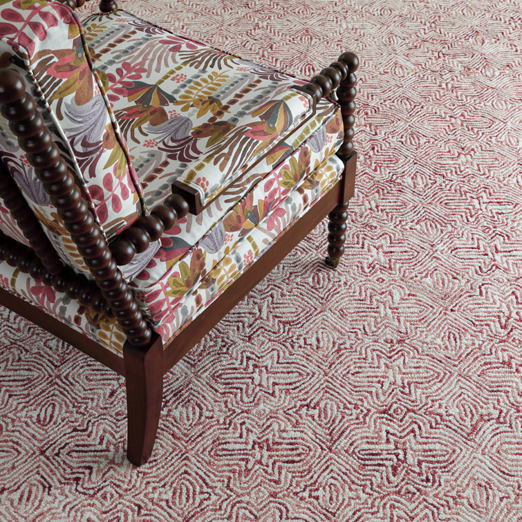Handmade Red and White Geometric Wool Accent Rug