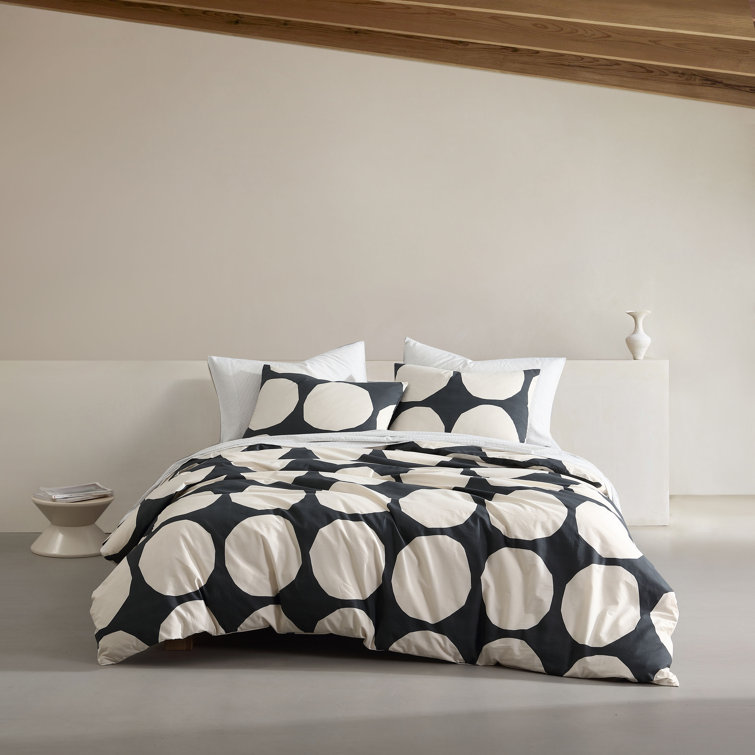 King Organic Cotton Retro Bedspread Cover Set in Black and Beige