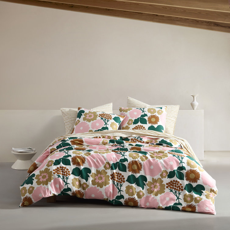 Pieni Kukkatori Pink Organic Cotton Queen Duvet Cover Set