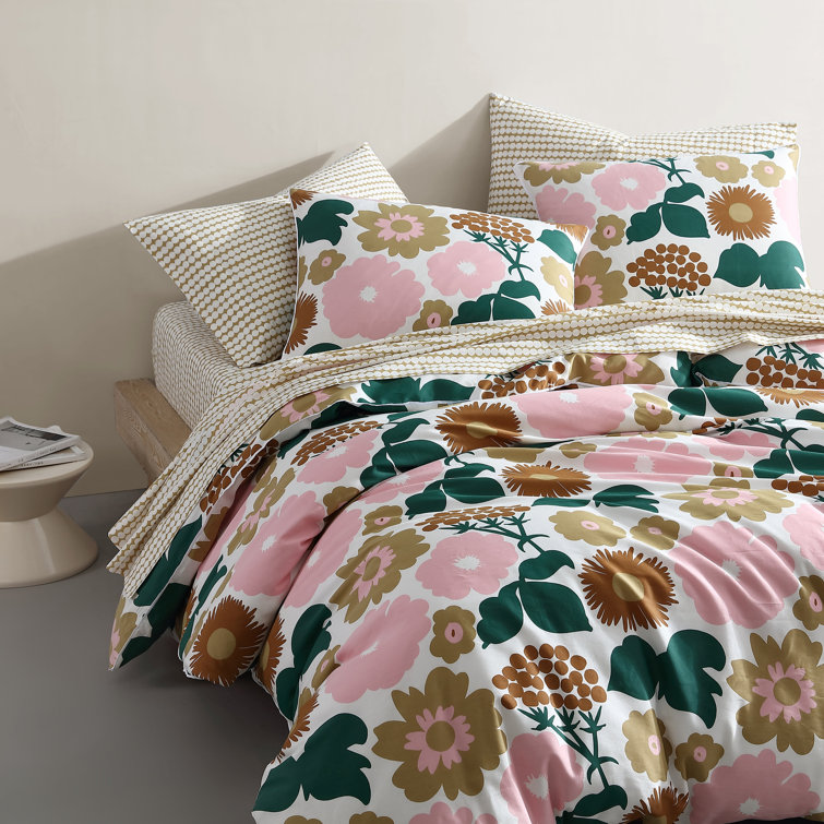 Pieni Kukkatori Pink Organic Cotton Queen Duvet Cover Set