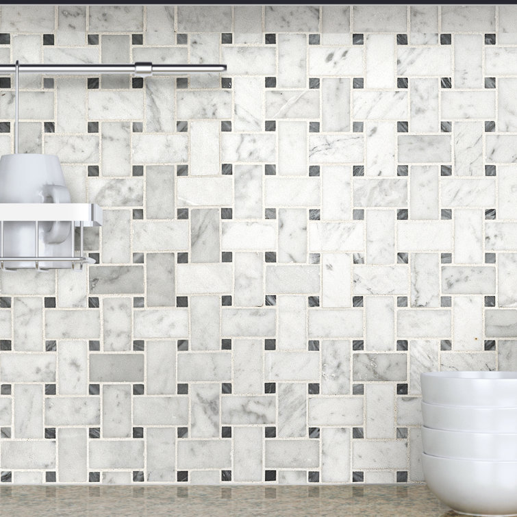 Carrara White Basketweave Honed Marble Mosaic Tile Sheet