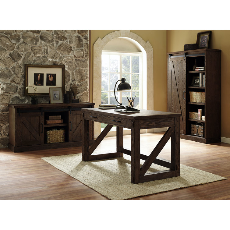 Avondale Rustic Barn Door Adjustable Brown Wood Bookcase