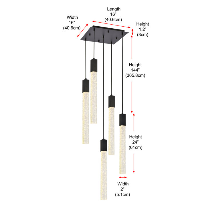 Adjustable Modern Black Metal & Crystal LED Pendant Light