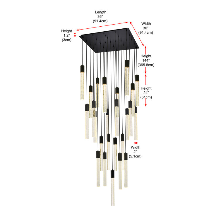 Modern Matte Black LED Pendant with Crystal Bars