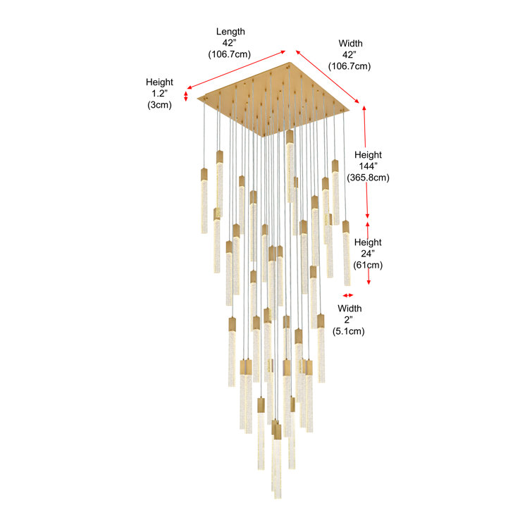 Satin Gold 42" Glass and Metal 36-Light Pendant