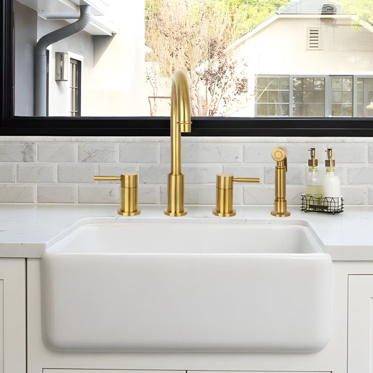 Brushed Gold Brass Kitchen Faucet with Pull-out Spray