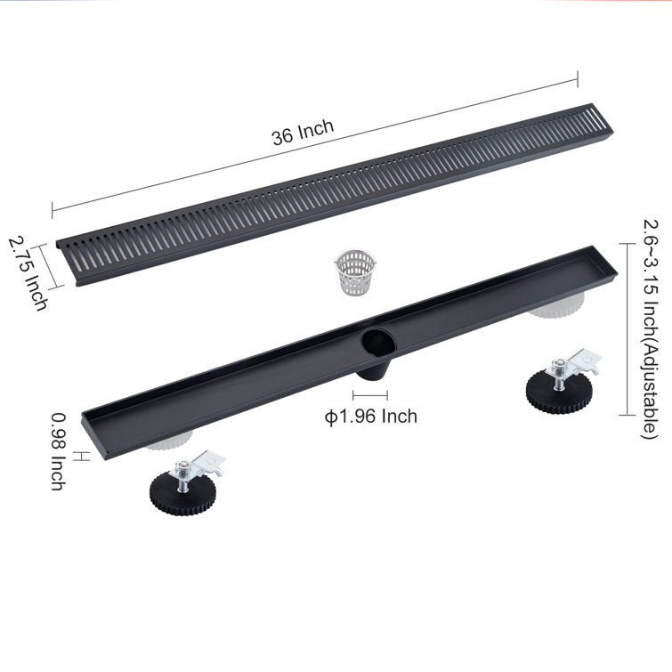 36'' Matte Black Stainless Steel Linear Grid Shower Drain