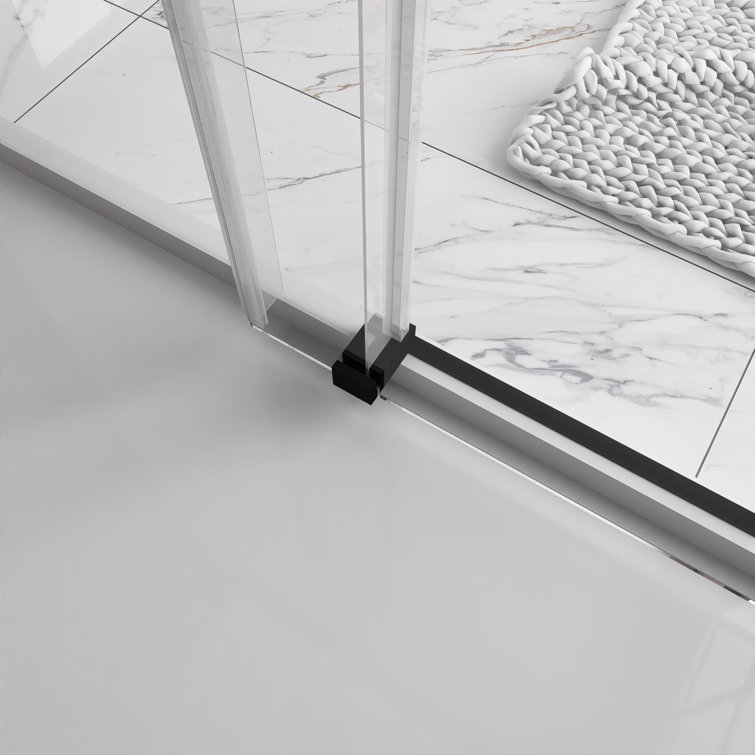 72'' Matte Black Frameless Sliding Shower Door with Clear Glass