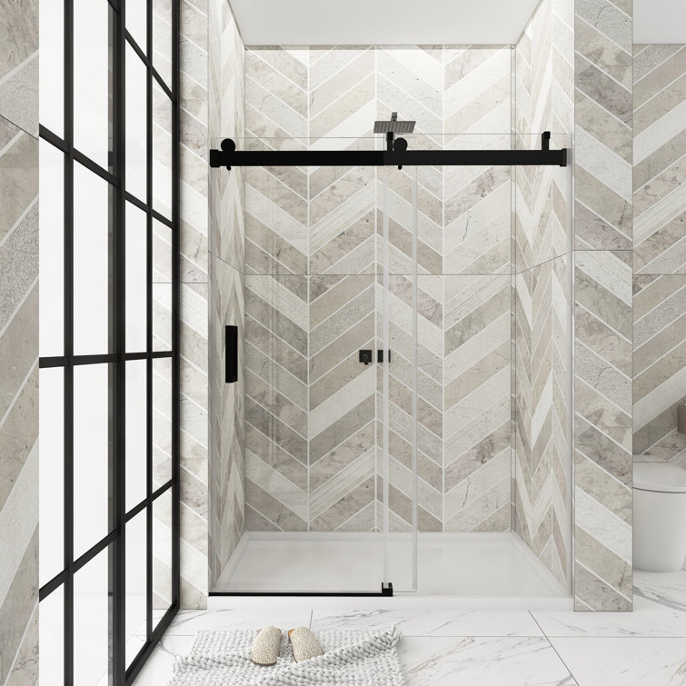 72'' Matte Black Frameless Sliding Shower Door with Clear Glass