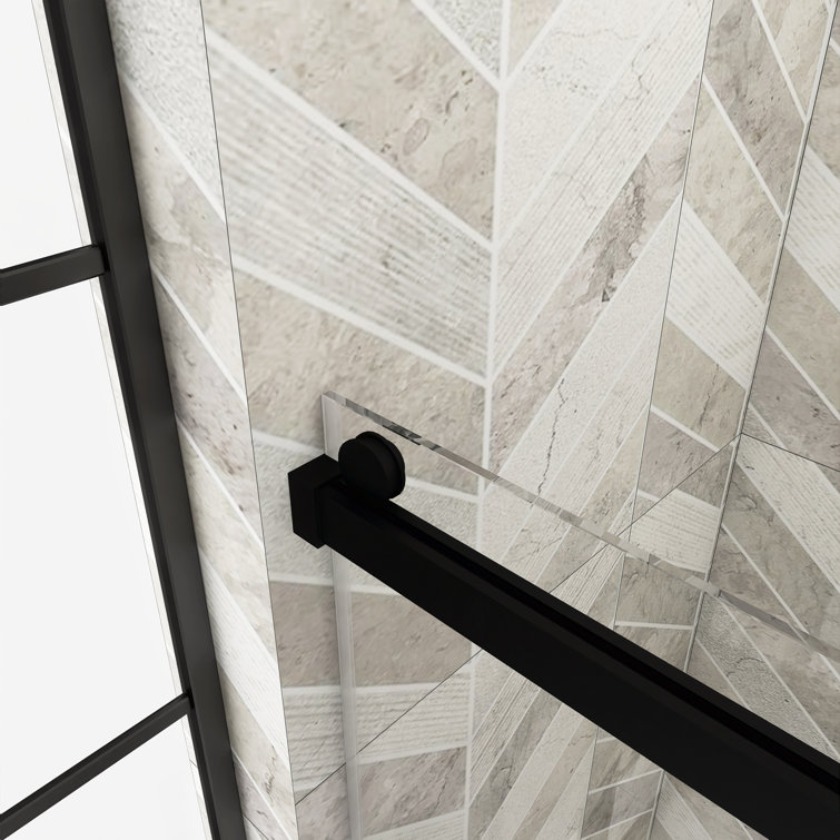 72'' Matte Black Frameless Sliding Shower Door with Clear Glass