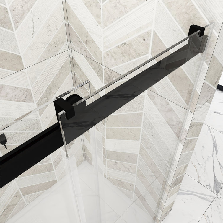 72'' Matte Black Frameless Sliding Shower Door with Clear Glass