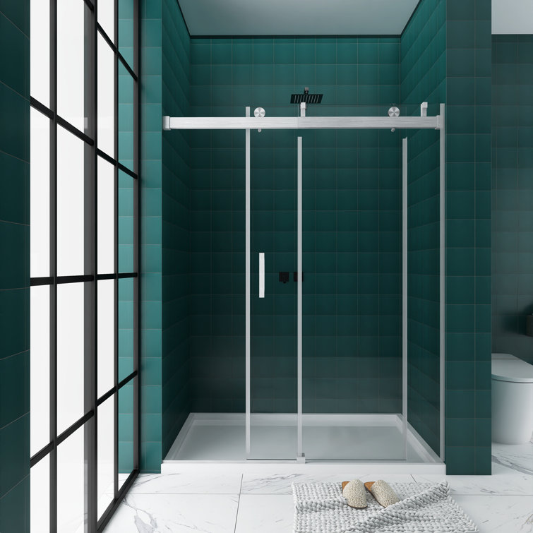72'' W x 76'' H Brushed Nickel Frameless Sliding Shower Door