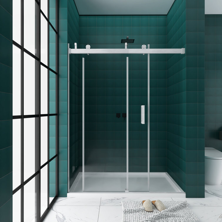 72'' W x 76'' H Brushed Nickel Frameless Sliding Shower Door