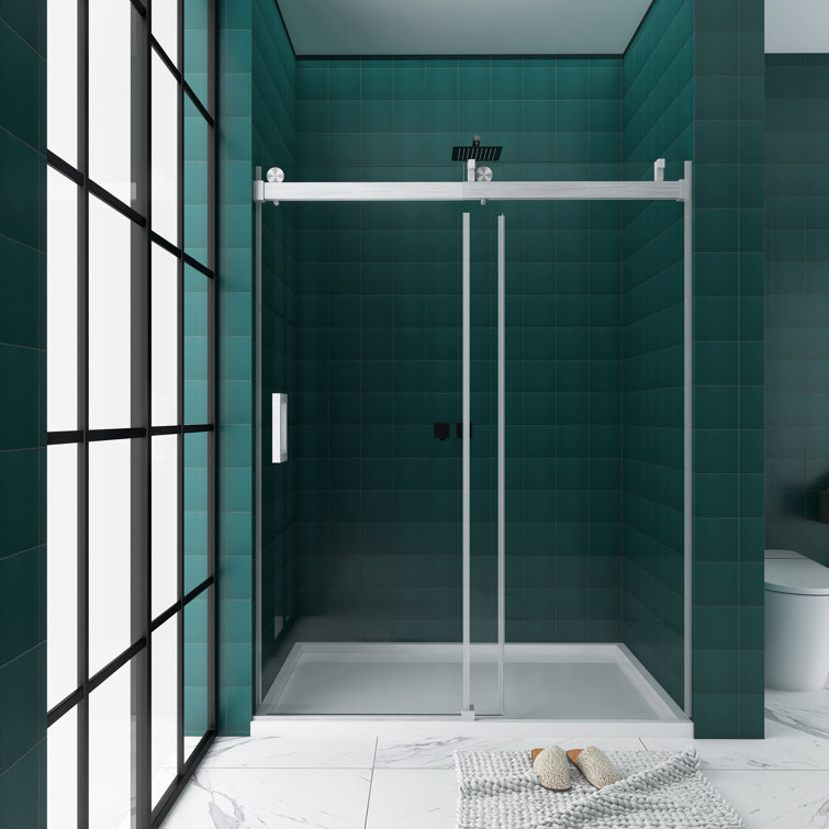 72'' W x 76'' H Brushed Nickel Frameless Sliding Shower Door