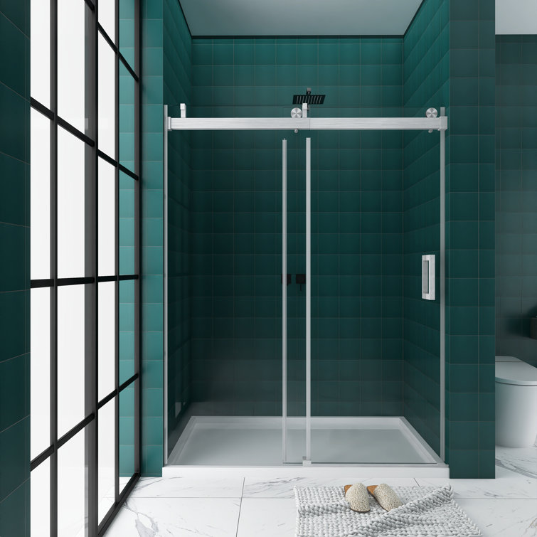 72'' W x 76'' H Brushed Nickel Frameless Sliding Shower Door