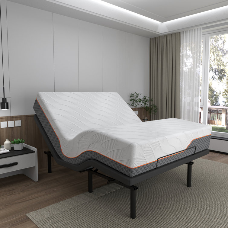 Queen Adjustable Bed Frame with 12" Memory Foam Mattress and Massage