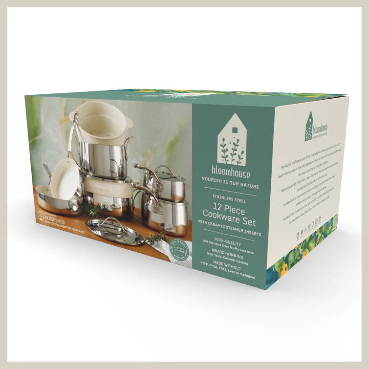 12-Piece White Non-Stick Stainless Steel Cookware Set