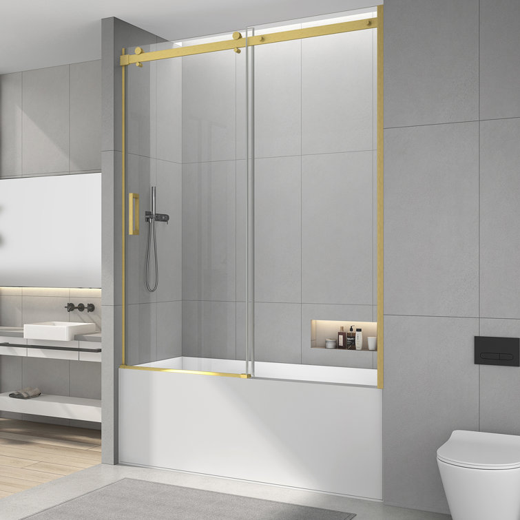 Gold and Clear Tempered Glass Sliding Tub Door