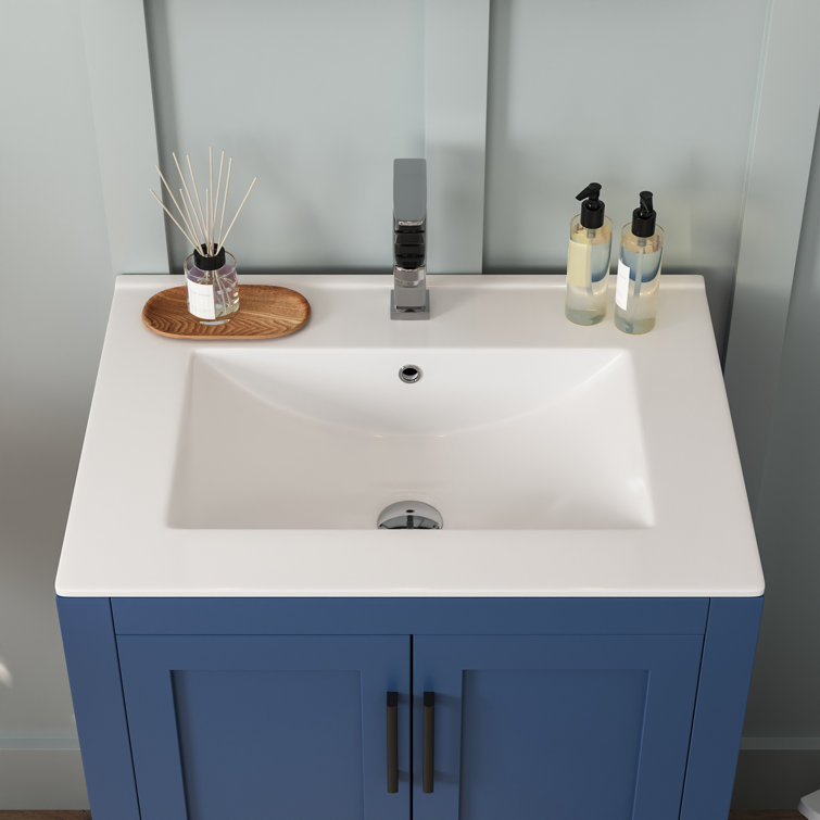 24" White Ceramic Rectangular Single Bathroom Vanity Top with Sink