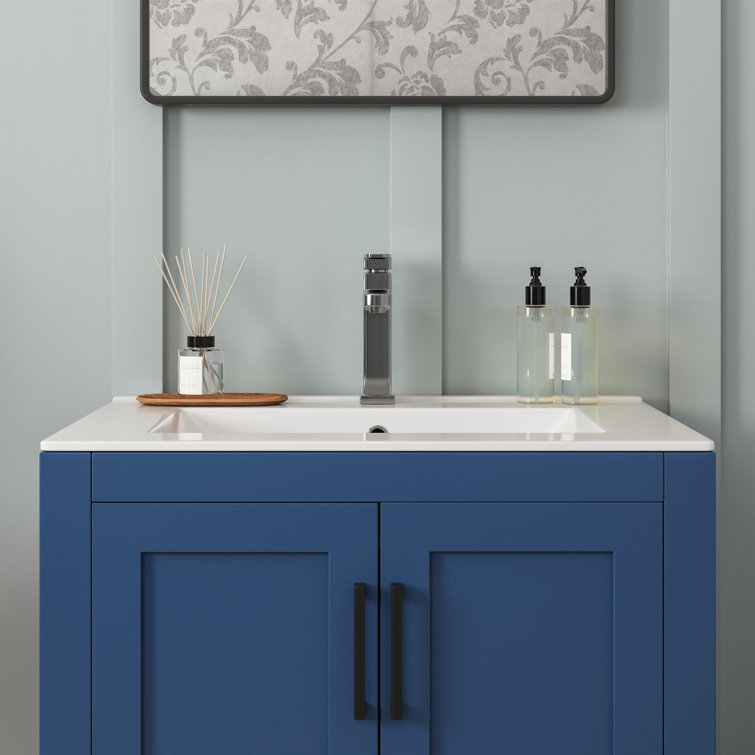 24" White Ceramic Rectangular Single Bathroom Vanity Top with Sink