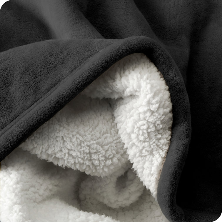Plush Sherpa Fleece Twin/Twin XL Reversible Blanket in Dark Blue
