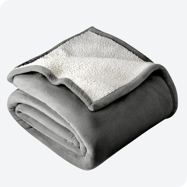 Gray Reversible Sherpa Fleece Toddler Throw Blanket