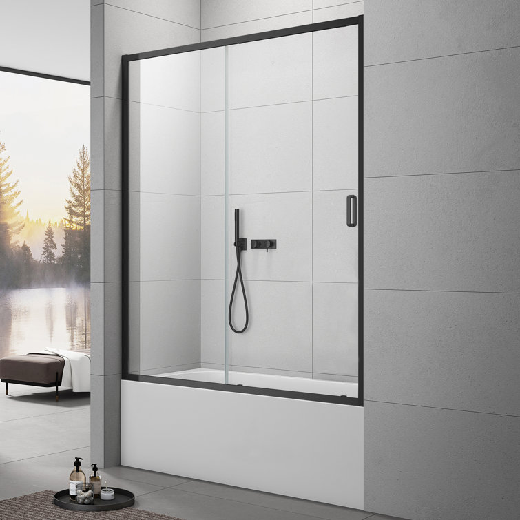 Black Aluminum Framed Tub Door with Clear Tempered Glass