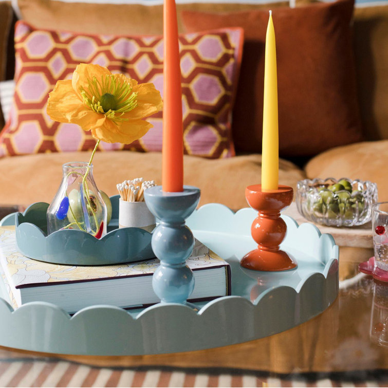 Eau De Nil Round Scalloped Lacquered Tray
