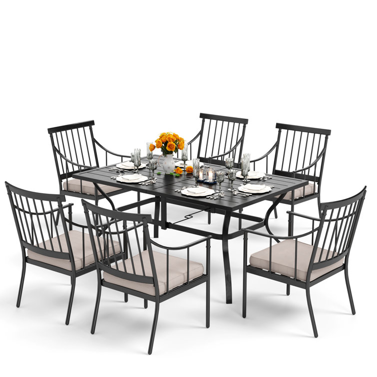 Argyri 6-Person Black Metal Outdoor Dining Set with Cushions