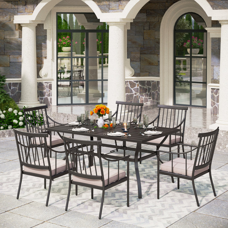 Argyri 6-Person Black Metal Outdoor Dining Set with Cushions