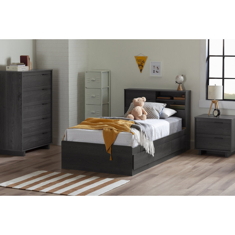 Gray Oak 5-Drawer Chest with Metal Pulls