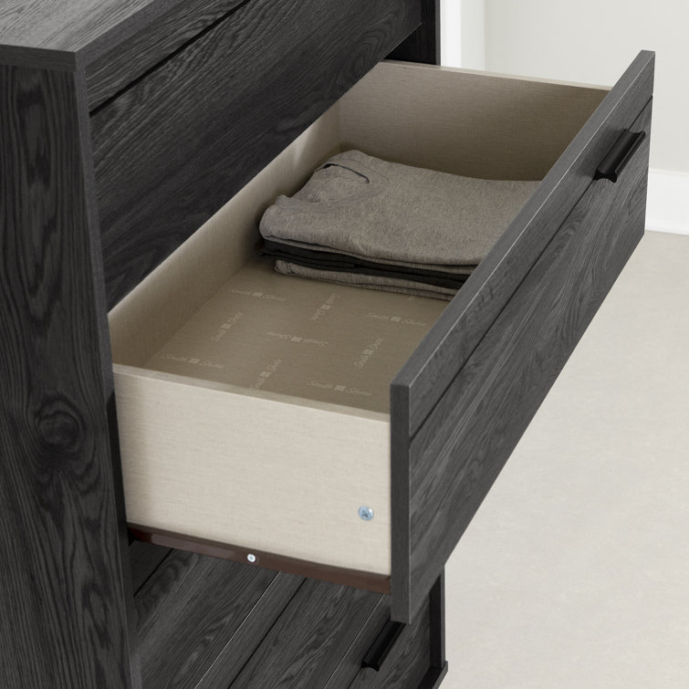 Gray Oak 5-Drawer Chest with Metal Pulls