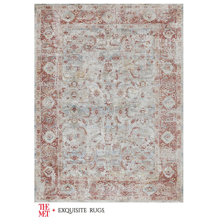 Handmade Blue and Rust Rectangular Synthetic Area Rug 10' x 14'