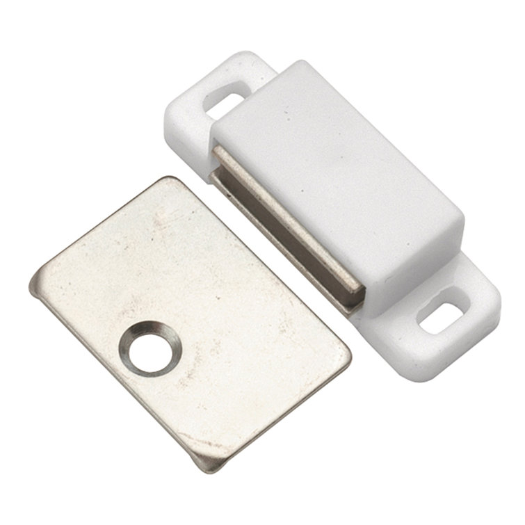 White Magnetic Cabinet Catches with Strikes, 5-Pack