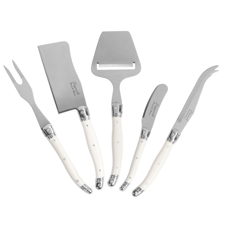 French Home 5-Piece Laguiole Cheese Knife, Fork, and Slicer Set with Faux Ivory Handles