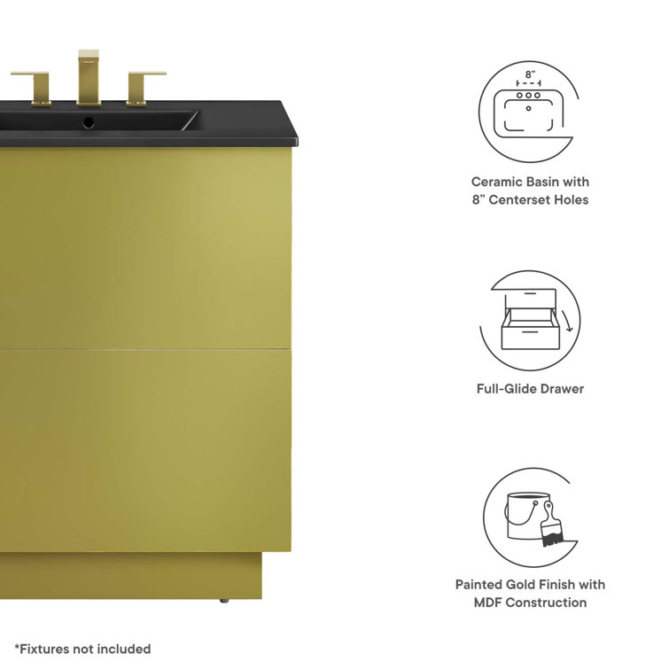 Quantum 30'' Black and Gold Freestanding Bathroom Vanity