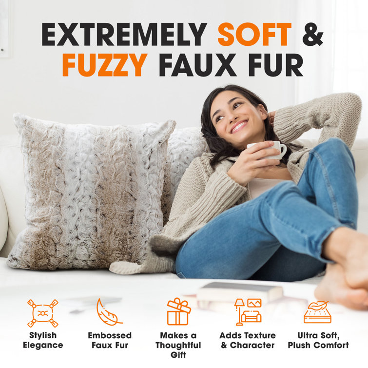 Snow Leopard Faux Fur 22'' Square Throw Pillow Set