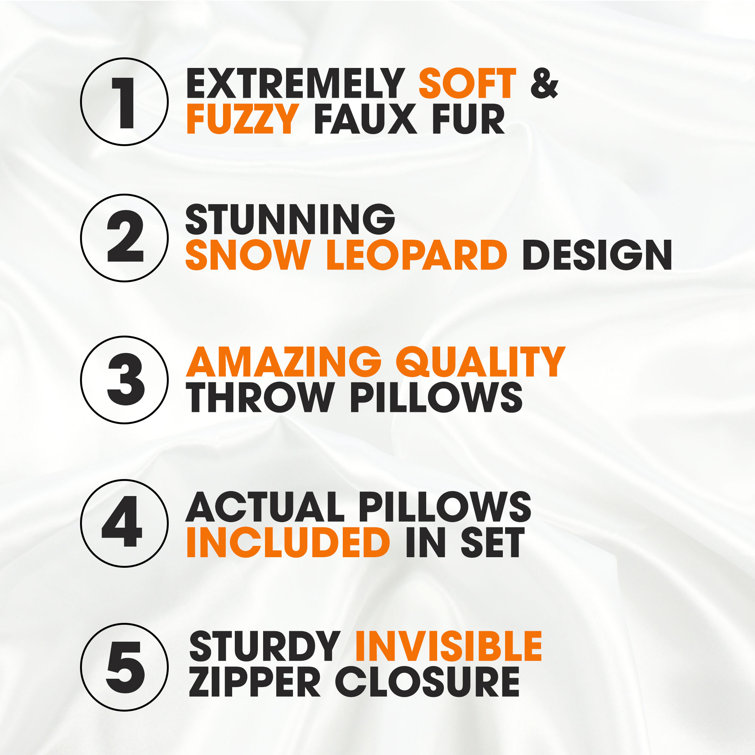Snow Leopard Faux Fur 22'' Square Throw Pillow Set